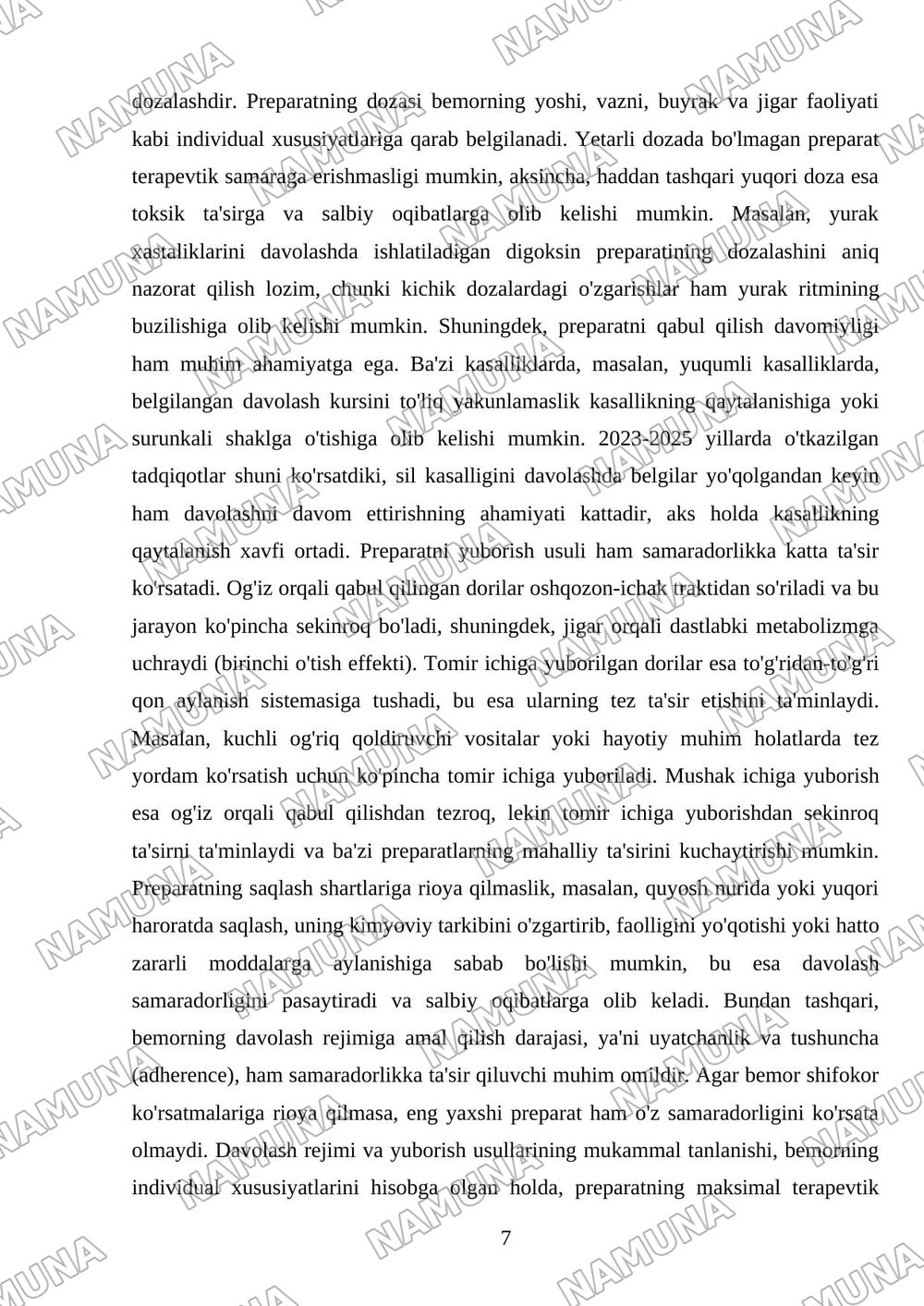 Dori vositalari va ulardan foydalanish usullari. Dori vositalarining shakli, saqlash shartlari. Davolash rejimi, yuborish usullari. Eng keng tarqalgan nojo'ya tasvirlar va asoratlar — mustaqil ish, 7-varaq