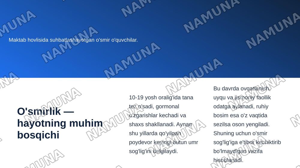 O'smirlar salomatligi — zamonaviy taqdimot, 3-slayd