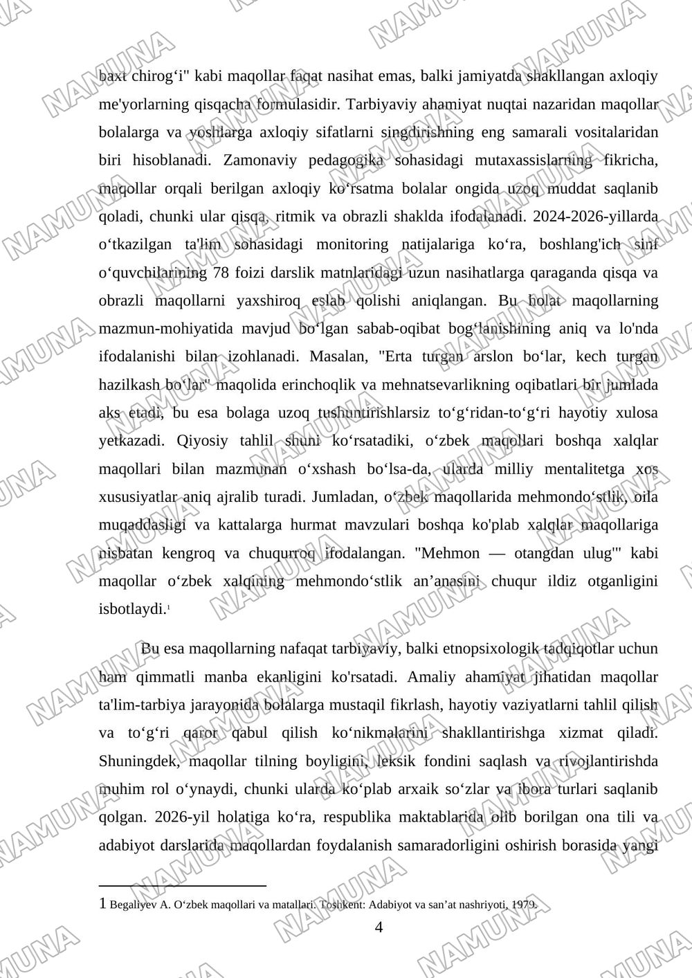 Oʻzbek xalq maqollaridan namunalar yozish va yodlash(50ta namuna) — mustaqil ish, 4-varaq
