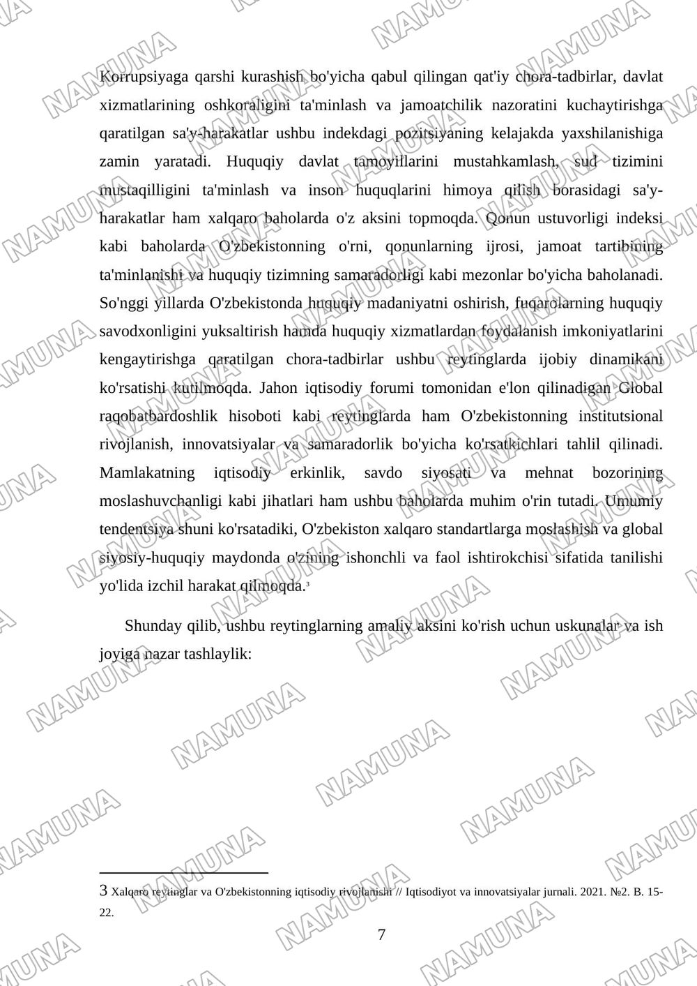 12 Siyosiy-huquqiy sohadagi ustuvor halqaro reytinglar va ulargaO'zbekistonning integratsiyalashuvi. — mustaqil ish, 7-varaq