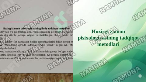 Hozirgi zamon pisixologiyasining tadqiqot metodlari — taqdimot