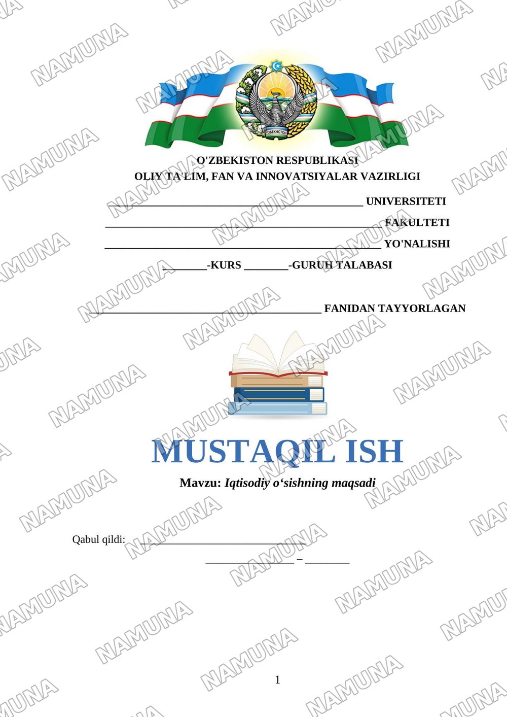 Iqtisodiy o‘sishning maqsadi — mustaqil ish, 1-varaq