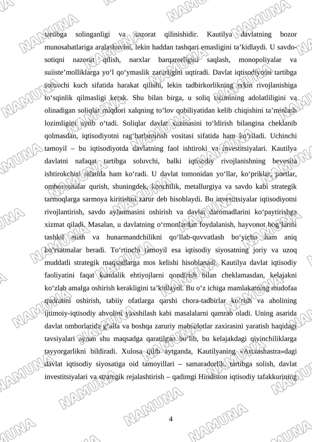 Qadimgi Hindistonning iqtisodiy g‘oyalari («Artxashastra» — Kautilya ta’limoti) — mustaqil ish, 4-varaq