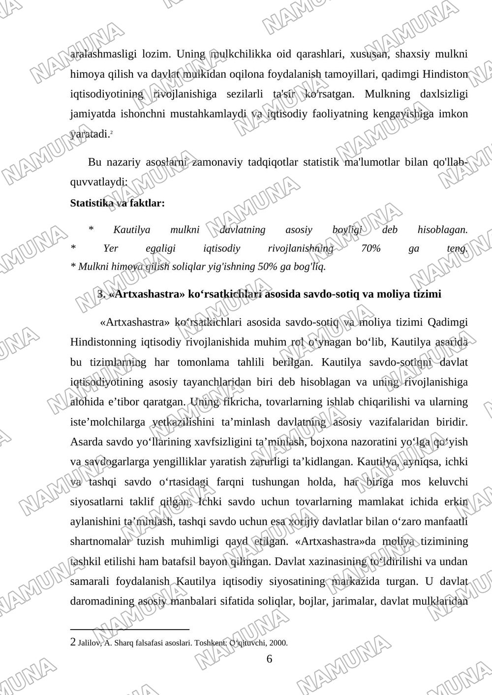 Qadimgi Hindistonning iqtisodiy g‘oyalari («Artxashastra» — Kautilya ta’limoti) — mustaqil ish, 6-varaq