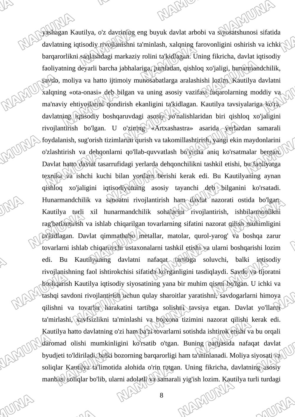 Qadimgi Hindistonning iqtisodiy g‘oyalari («Artxashastra» — Kautilya ta’limoti) — mustaqil ish, 8-varaq