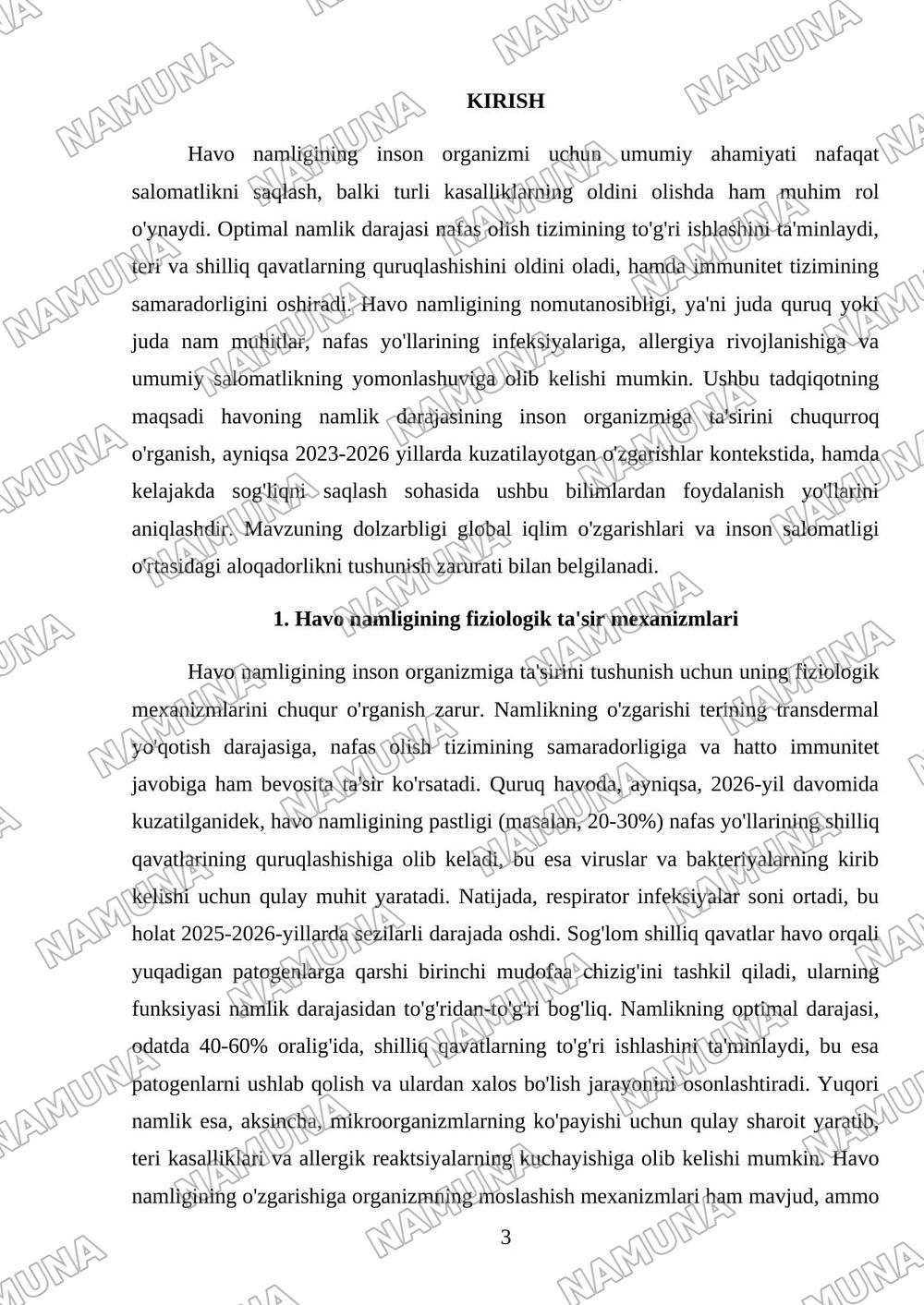 Organizimga havo namligi korsatkichining ahamiyati — mustaqil ish, 3-varaq