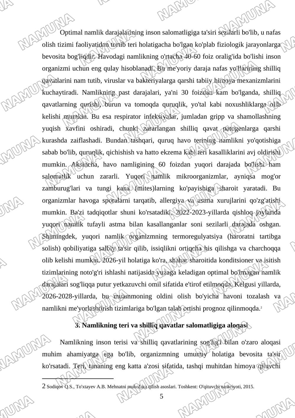 Organizimga havo namligi korsatkichining ahamiyati — mustaqil ish, 5-varaq