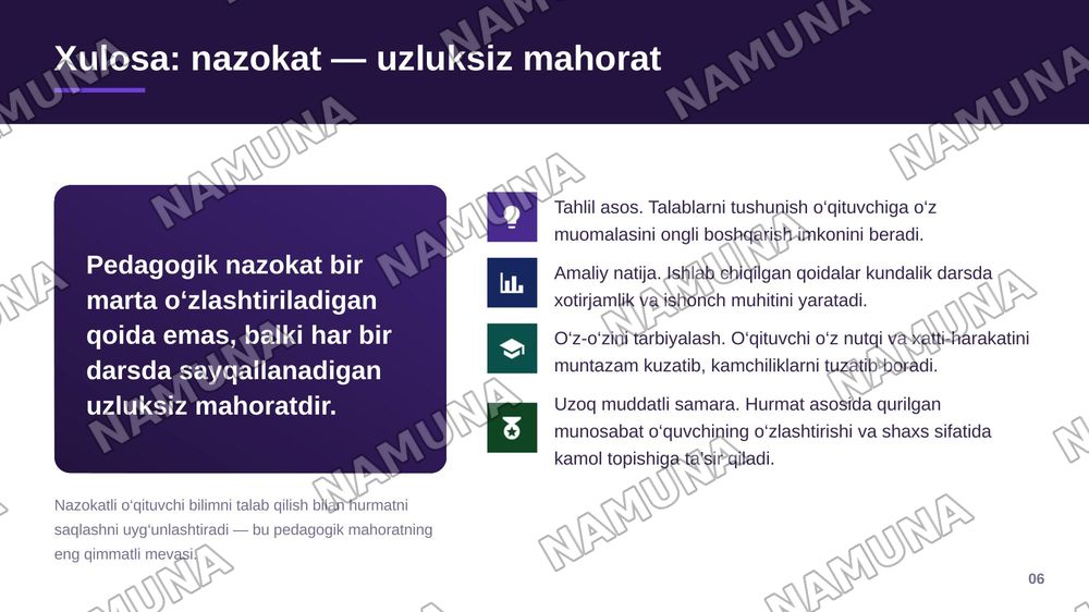 O‘qituvchining pedagogik nazokatiga qo‘yiladigan talablarni tahlil qilish va pedagogik nazokat qoidalarini ishlab chiqish. — zamonaviy taqdimot, 7-slayd