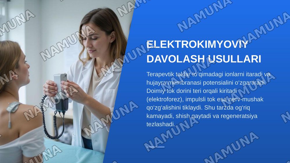 Metabolizm jarayonida energiya hosil bo’lishi va sarflanishi. Elektrokimyoviy davolash va diagnostika usullari — zamonaviy taqdimot, 5-slayd