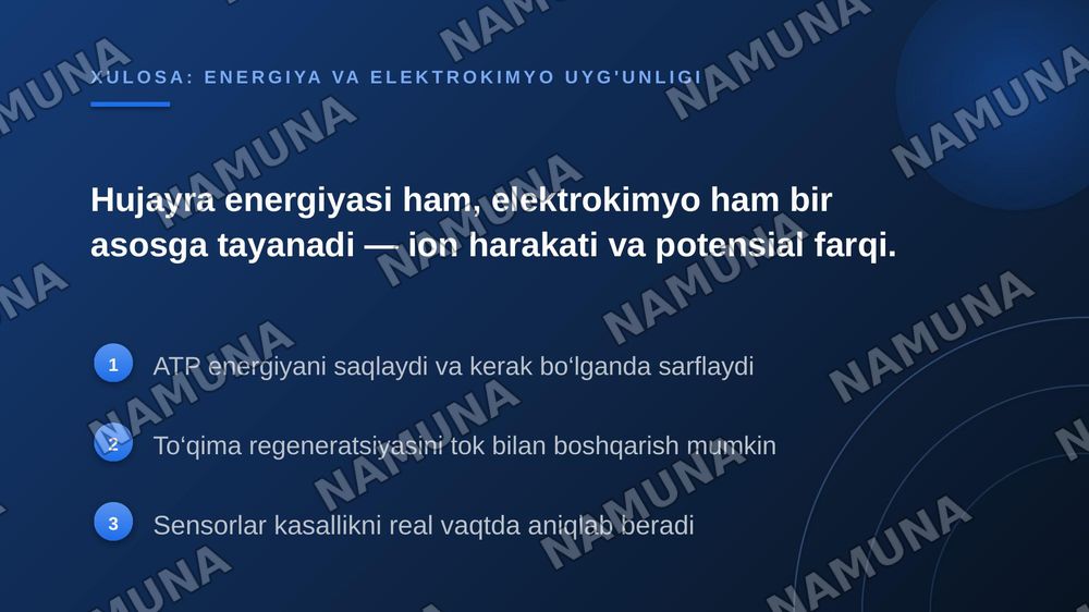 Metabolizm jarayonida energiya hosil bo’lishi va sarflanishi. Elektrokimyoviy davolash va diagnostika usullari — zamonaviy taqdimot, 7-slayd