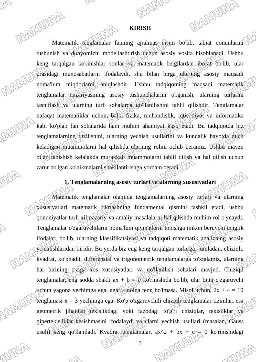 Matematik tenglamalar — mustaqil ish, 3-varaq