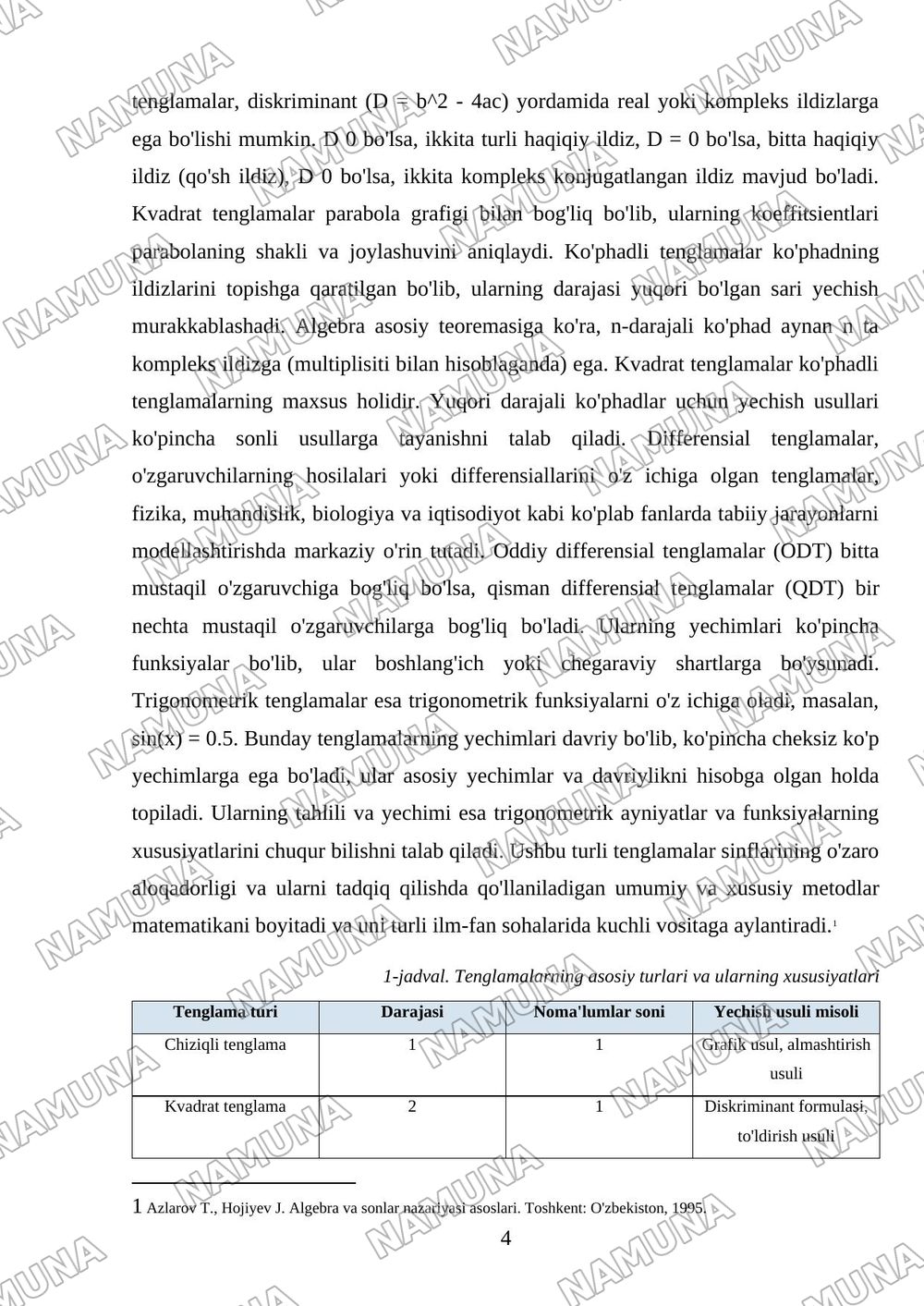 Matematik tenglamalar — mustaqil ish, 4-varaq