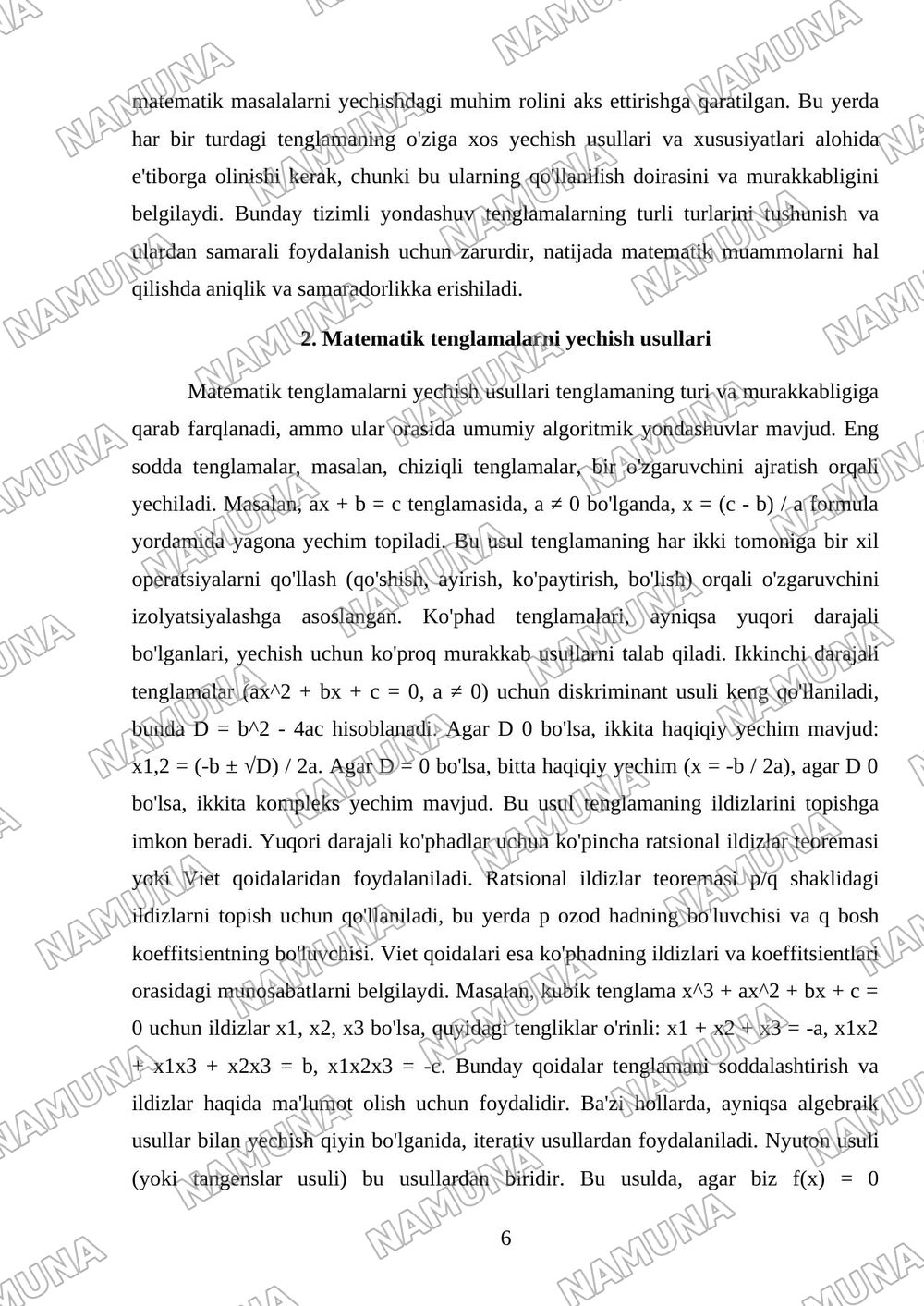 Matematik tenglamalar — mustaqil ish, 6-varaq