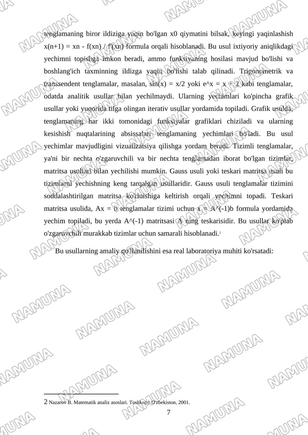 Matematik tenglamalar — mustaqil ish, 7-varaq