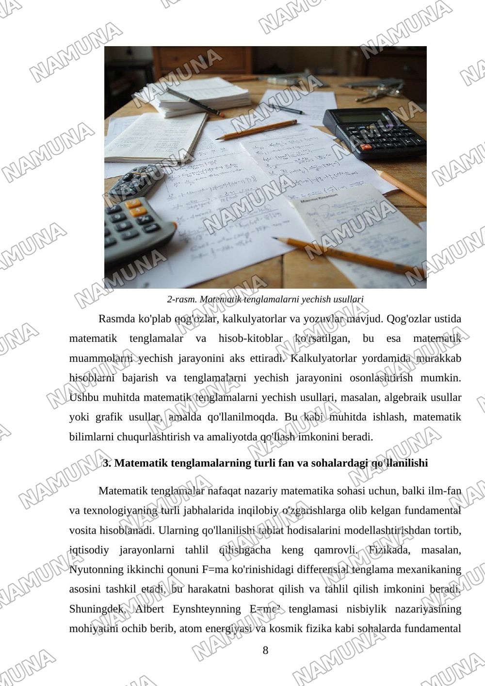 Matematik tenglamalar — mustaqil ish, 8-varaq