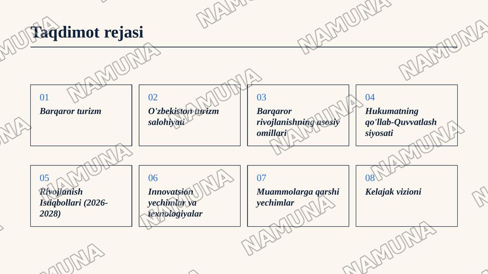 Õzbekiston sharoitida barqaror turizm va mehmondõstlikda rivojlanish istiqbollarini tahlil qilish — zamonaviy taqdimot, 2-slayd