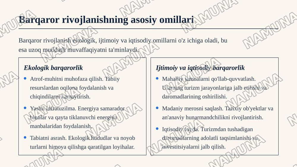 Õzbekiston sharoitida barqaror turizm va mehmondõstlikda rivojlanish istiqbollarini tahlil qilish — zamonaviy taqdimot, 6-slayd