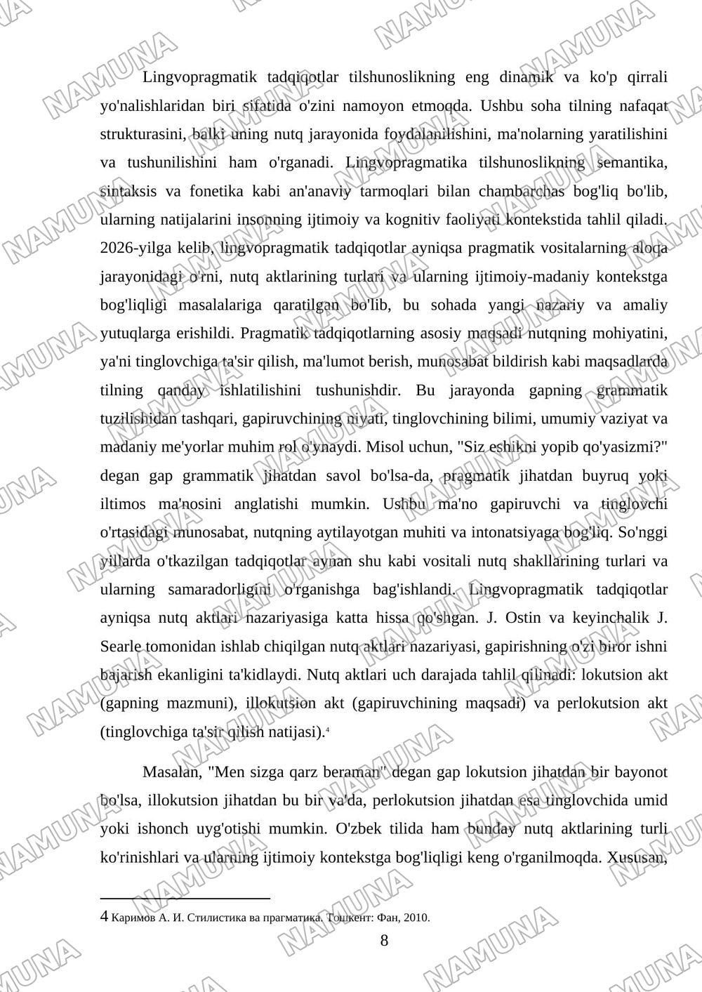 Lingvopragmatika — mustaqil ish, 8-varaq
