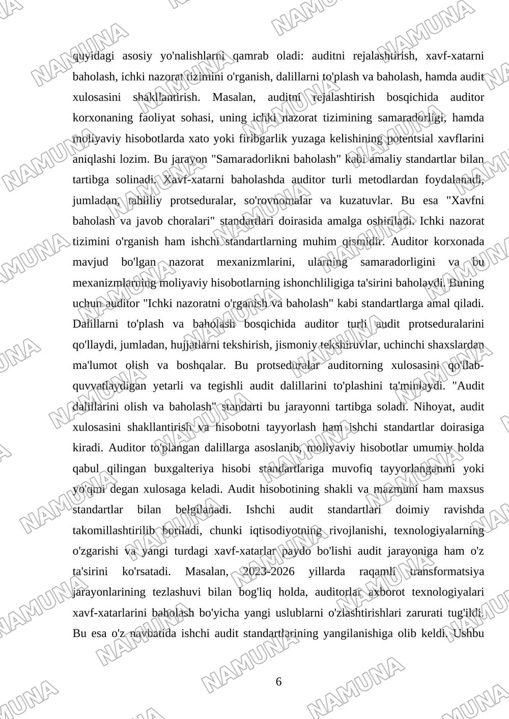 Audit standartlarining turlari: umumiy standartlar, ishchi standartlar, hisob standartlari, maxsus standartlar. — mustaqil ish, 6-varaq