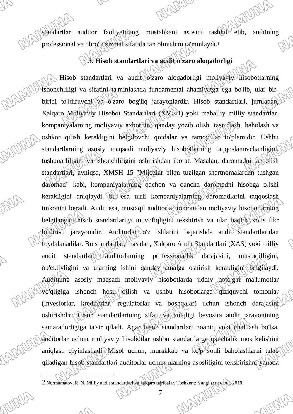 Audit standartlarining turlari: umumiy standartlar, ishchi standartlar, hisob standartlari, maxsus standartlar. — mustaqil ish, 7-varaq