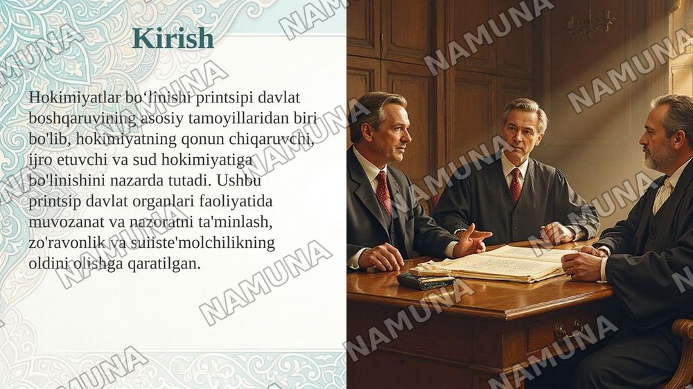 Hokimiyatlar bo‘linishi printsipi va uning konstitutsiyaviy mustahkamlanishini tahlil qilish — taqdimot, 3-slayd