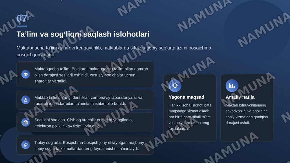 Oʻzbekiston Respublikasida ijtimoiy sohada islohotlar — zamonaviy taqdimot, 8-slayd