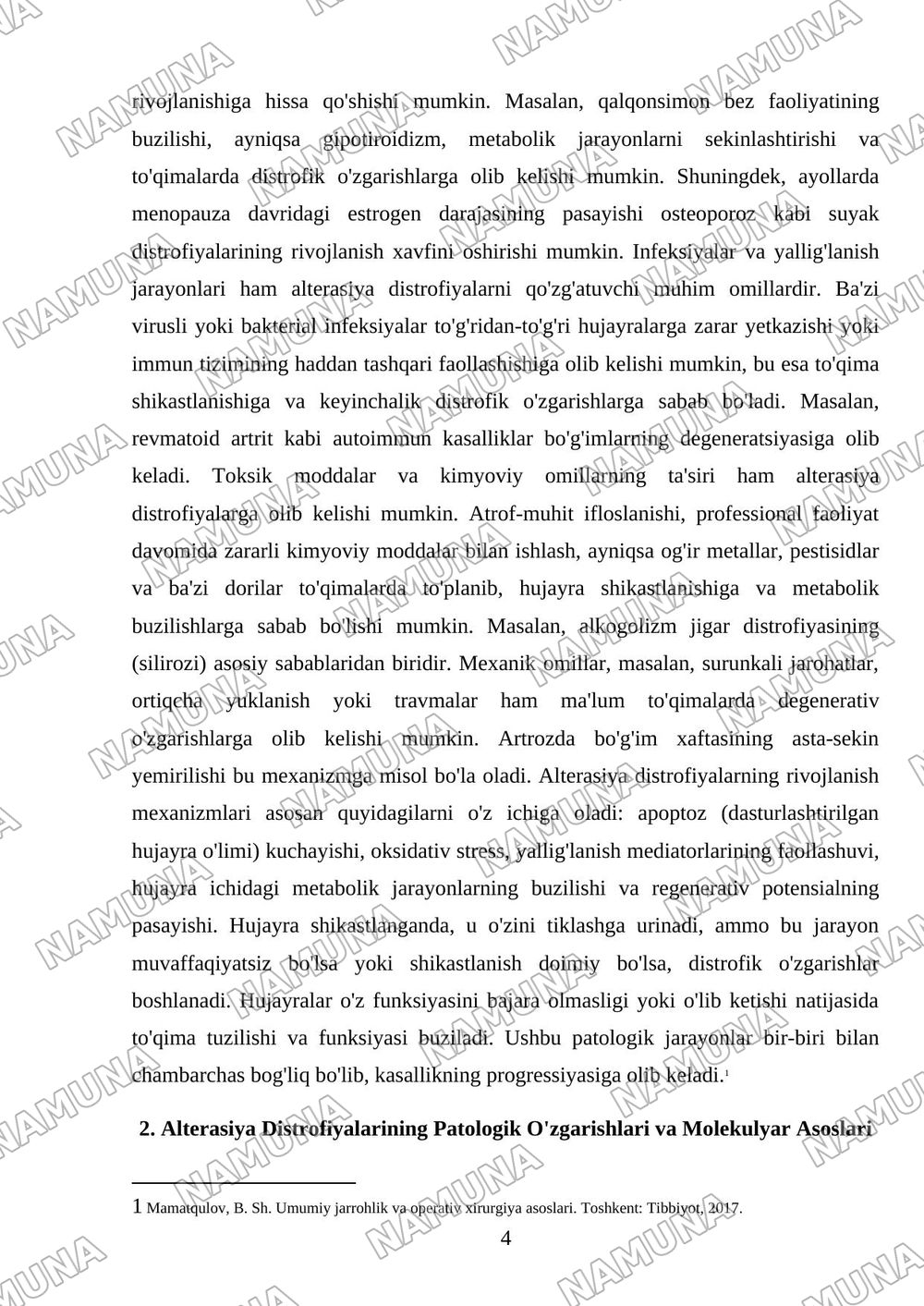 Alterasiya Distrofiyalar sabablari rivojlanish mexanizimi turlari — referat, 4-varaq