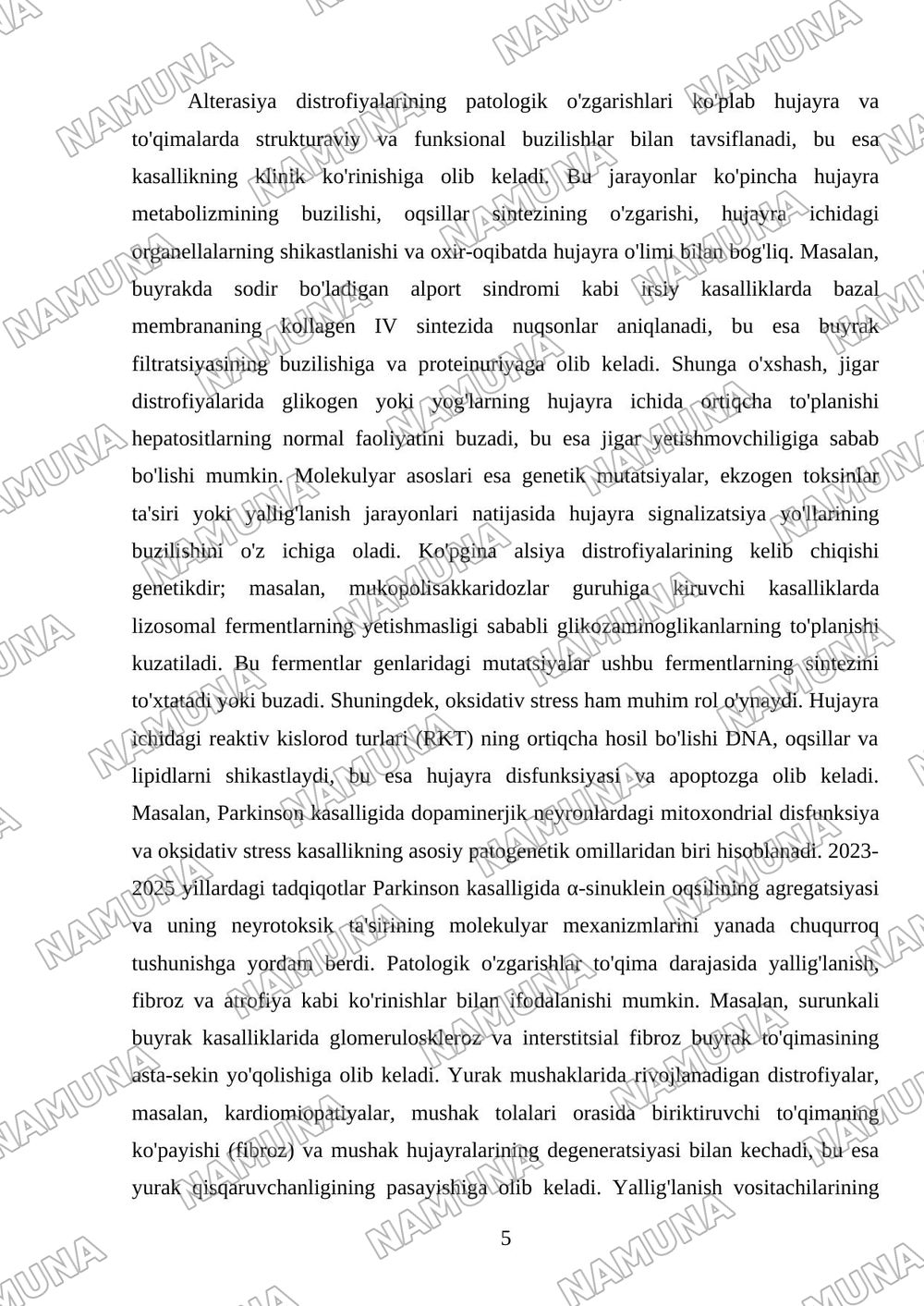 Alterasiya Distrofiyalar sabablari rivojlanish mexanizimi turlari — referat, 5-varaq