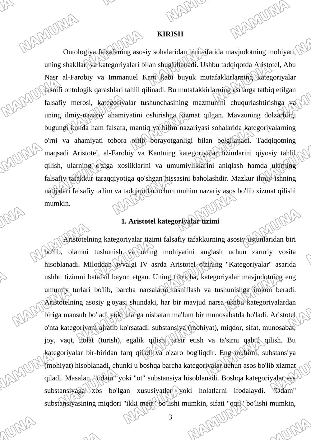 Aristotel farobiy va kant ontalogiyasida kotigoriyalar tasnifi — mustaqil ish, 3-varaq