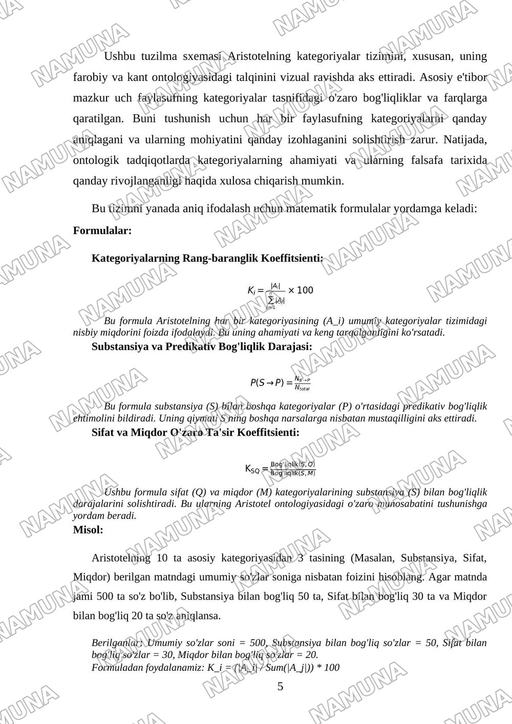 Aristotel farobiy va kant ontalogiyasida kotigoriyalar tasnifi — mustaqil ish, 5-varaq