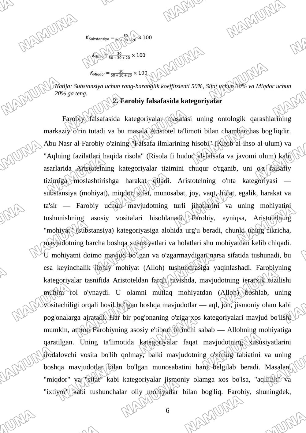 Aristotel farobiy va kant ontalogiyasida kotigoriyalar tasnifi — mustaqil ish, 6-varaq
