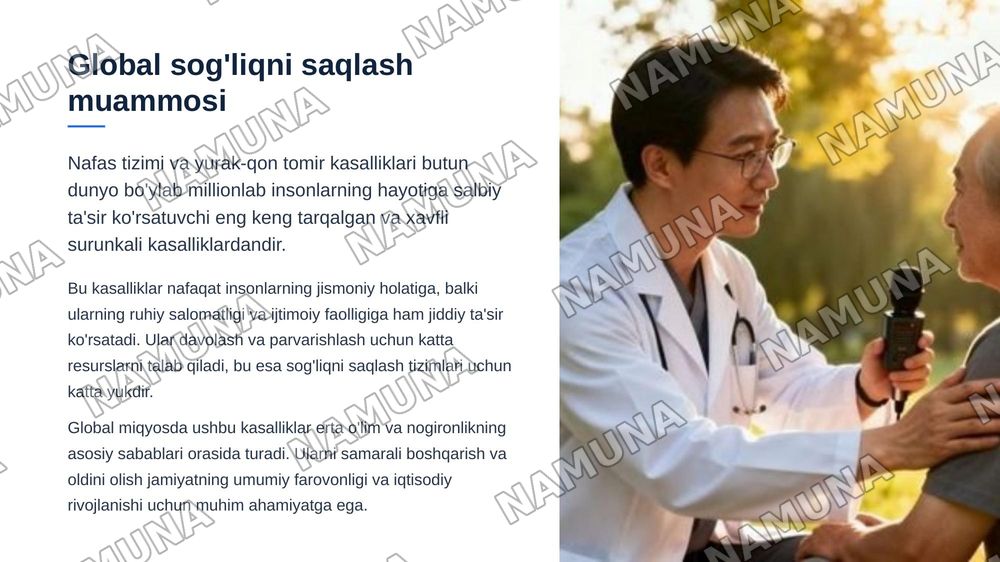Nafas tizimi va yurak qon tomir kasalliklari bilan kasallangan bemorlarni parvarish qilish va ularning nazorati — zamonaviy taqdimot, 3-slayd