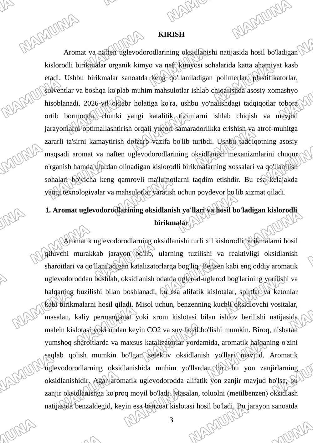 AROMATIK VA NAFTEN UGLEVODORODLARINI OKSIDLASH BILAN KISLORODLI BIRIKMALAR — mustaqil ish, 3-varaq