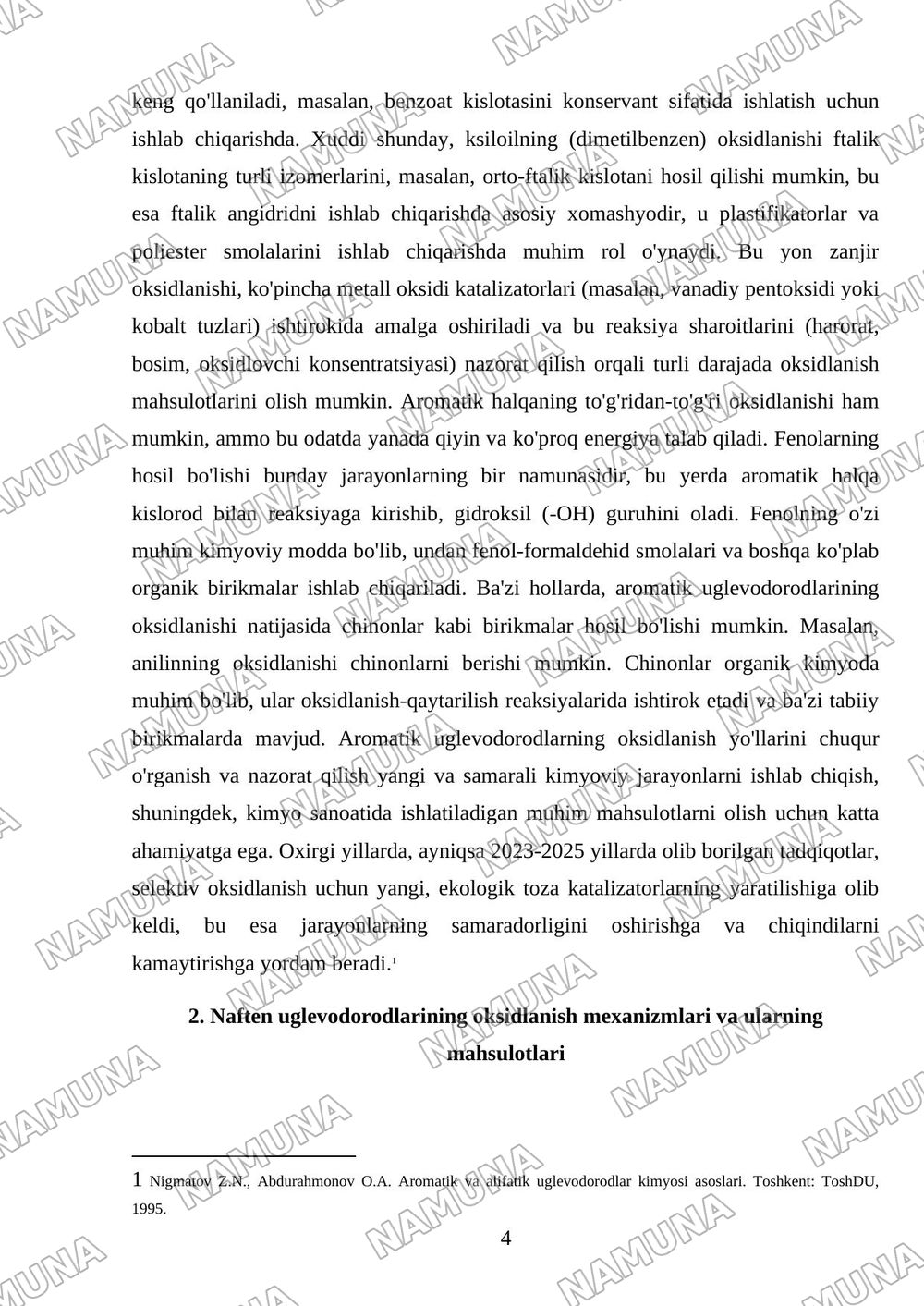 AROMATIK VA NAFTEN UGLEVODORODLARINI OKSIDLASH BILAN KISLORODLI BIRIKMALAR — mustaqil ish, 4-varaq