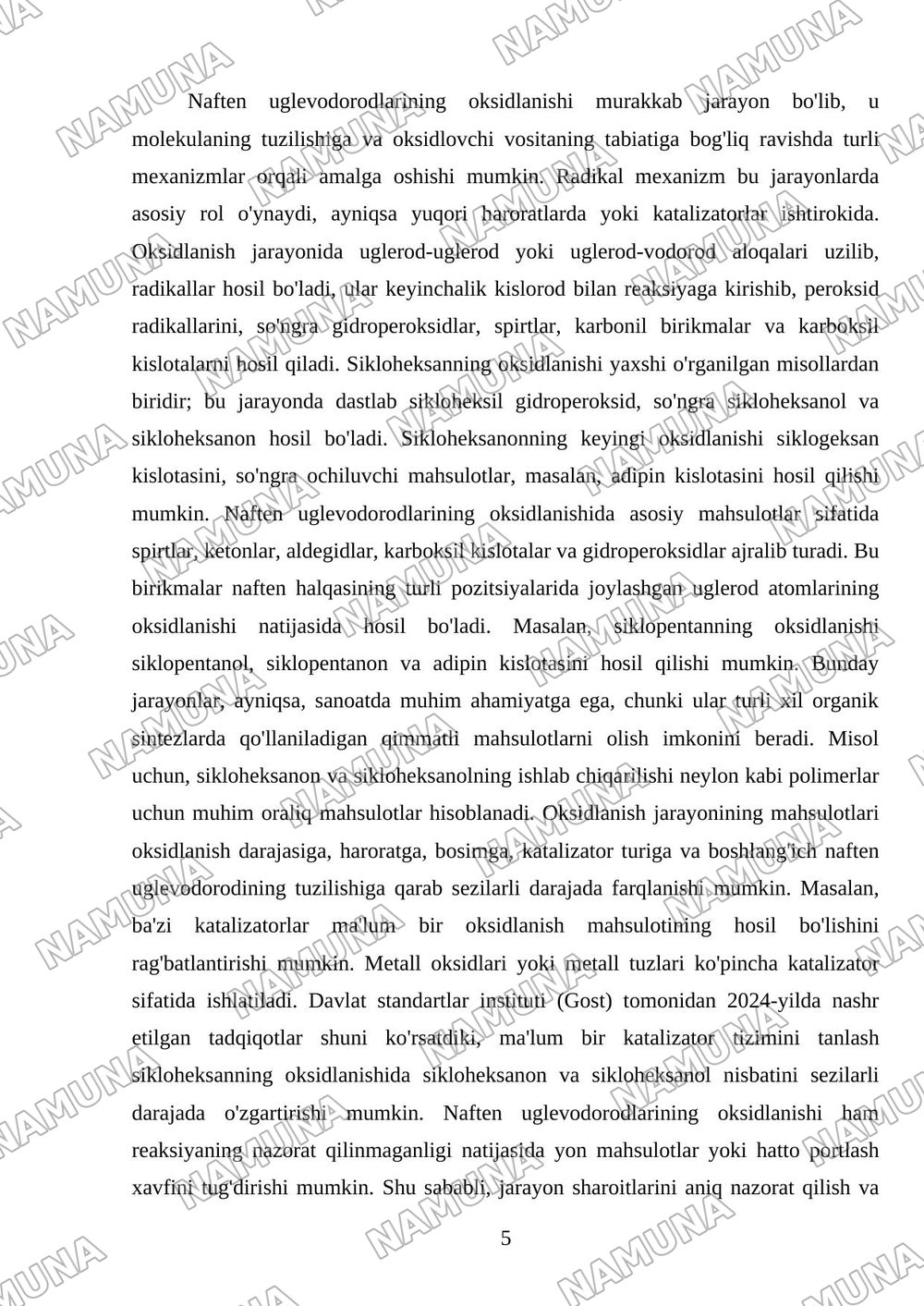 AROMATIK VA NAFTEN UGLEVODORODLARINI OKSIDLASH BILAN KISLORODLI BIRIKMALAR — mustaqil ish, 5-varaq