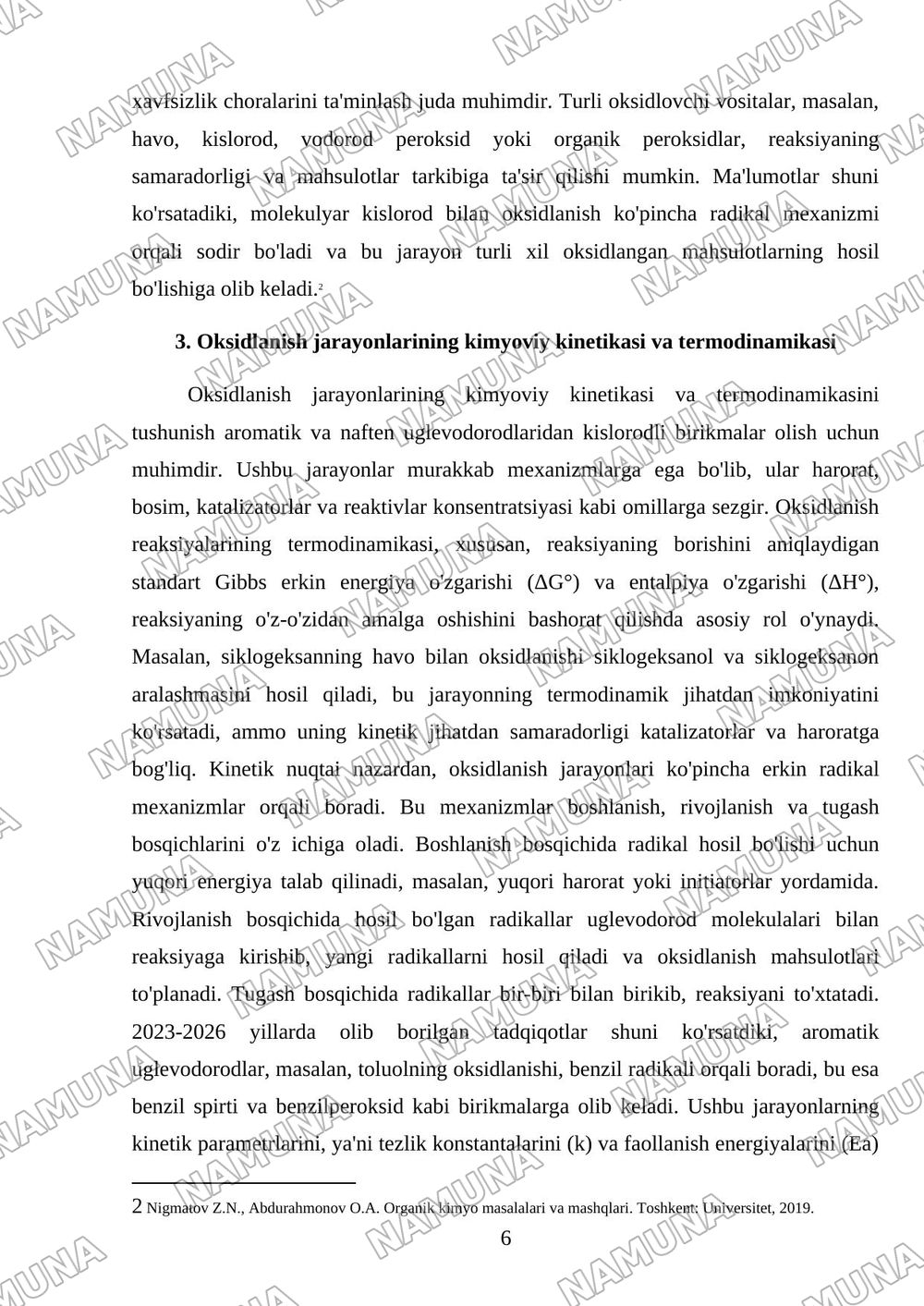 AROMATIK VA NAFTEN UGLEVODORODLARINI OKSIDLASH BILAN KISLORODLI BIRIKMALAR — mustaqil ish, 6-varaq