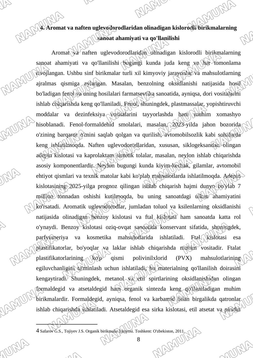 AROMATIK VA NAFTEN UGLEVODORODLARINI OKSIDLASH BILAN KISLORODLI BIRIKMALAR — mustaqil ish, 8-varaq