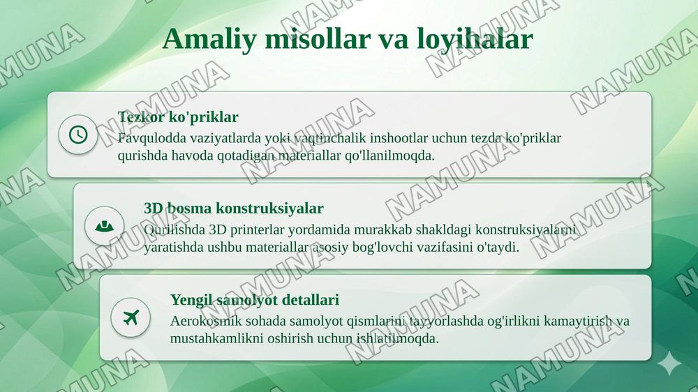 Havoda qotadigan bog‘lovchi materiallar. — taqdimot, 8-slayd