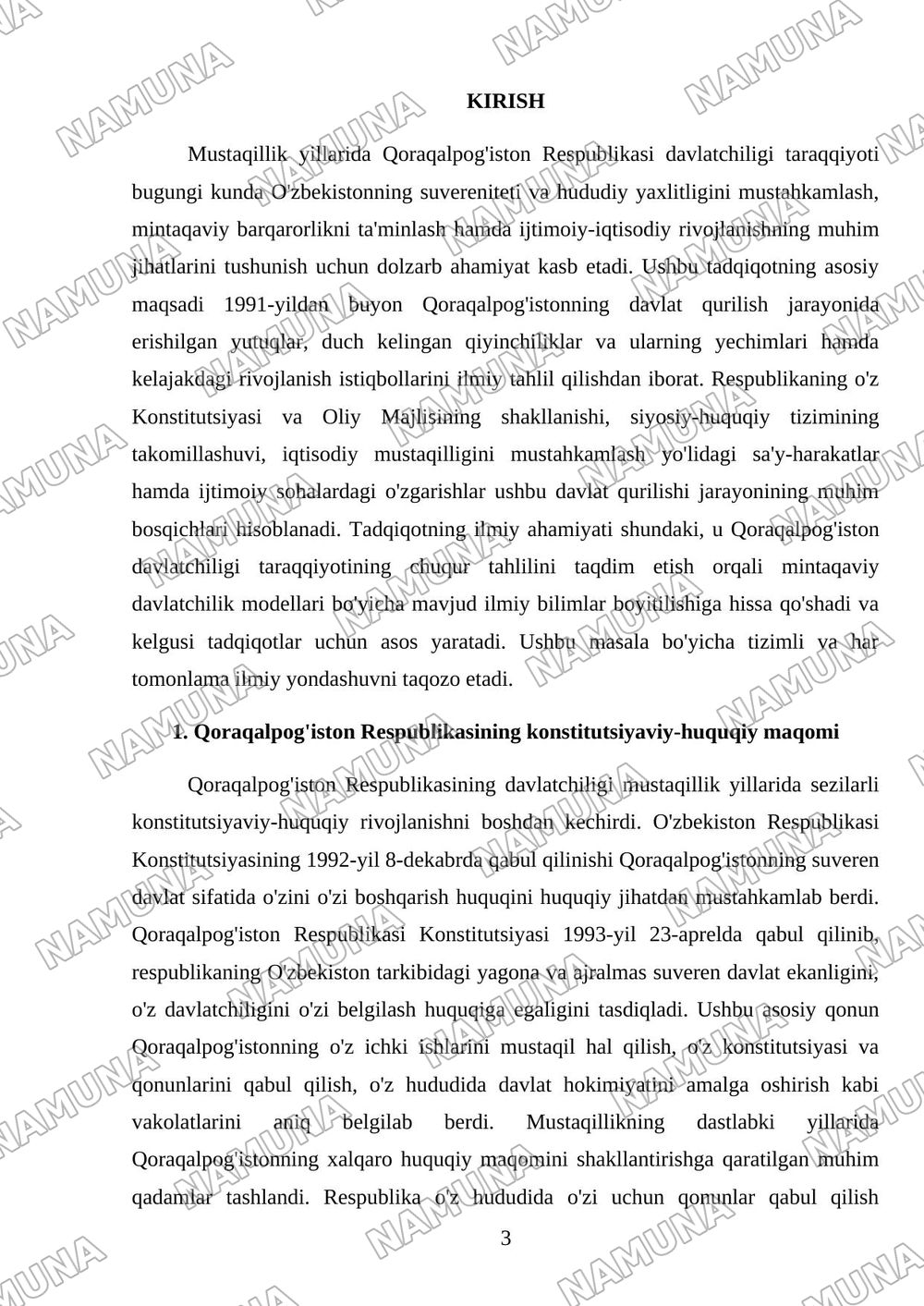 Mustaqillik yillarida Qoraqalpog'iston Respublikasi davlatchiligi taraqqiyoti — referat, 3-varaq
