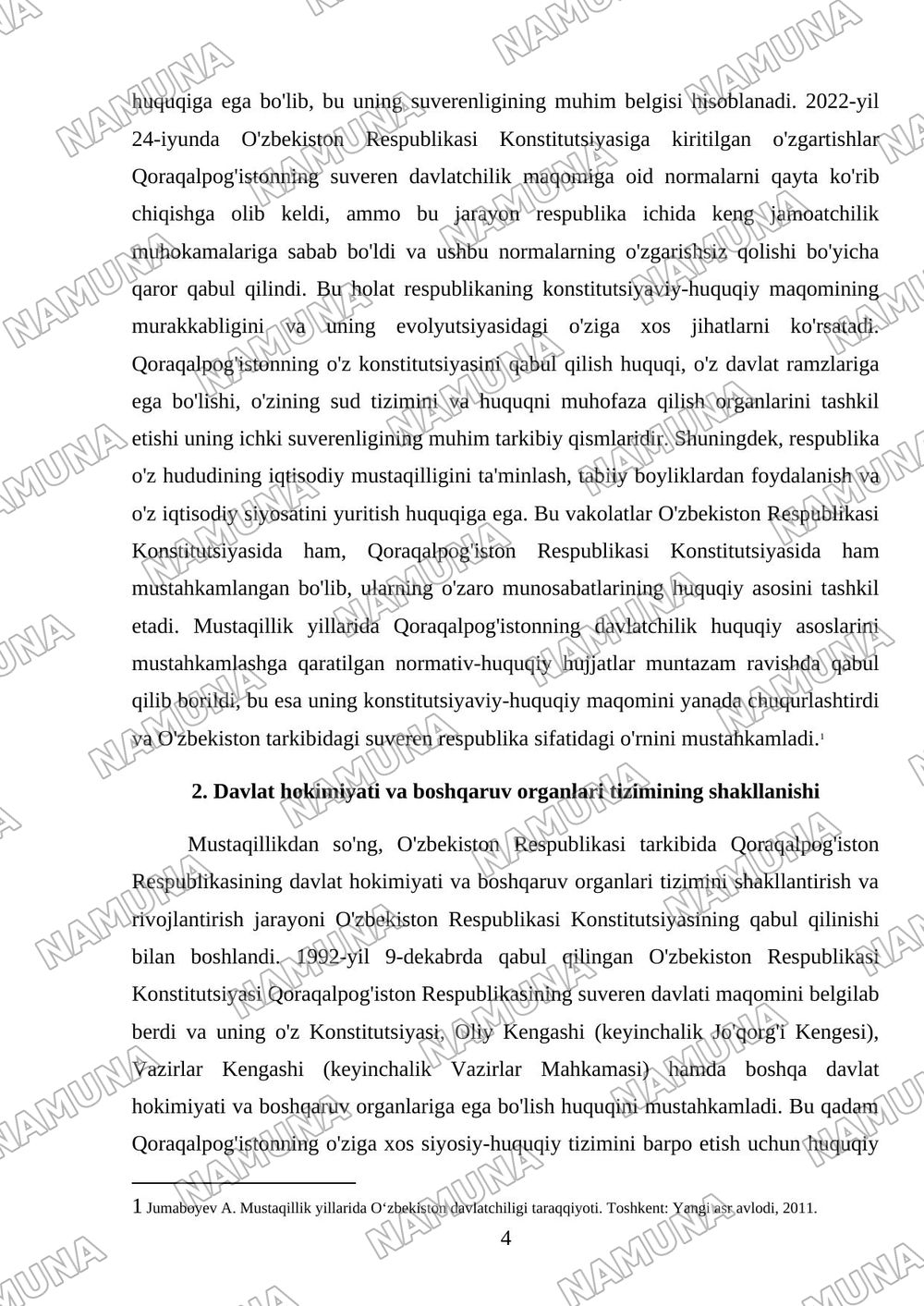 Mustaqillik yillarida Qoraqalpog'iston Respublikasi davlatchiligi taraqqiyoti — referat, 4-varaq