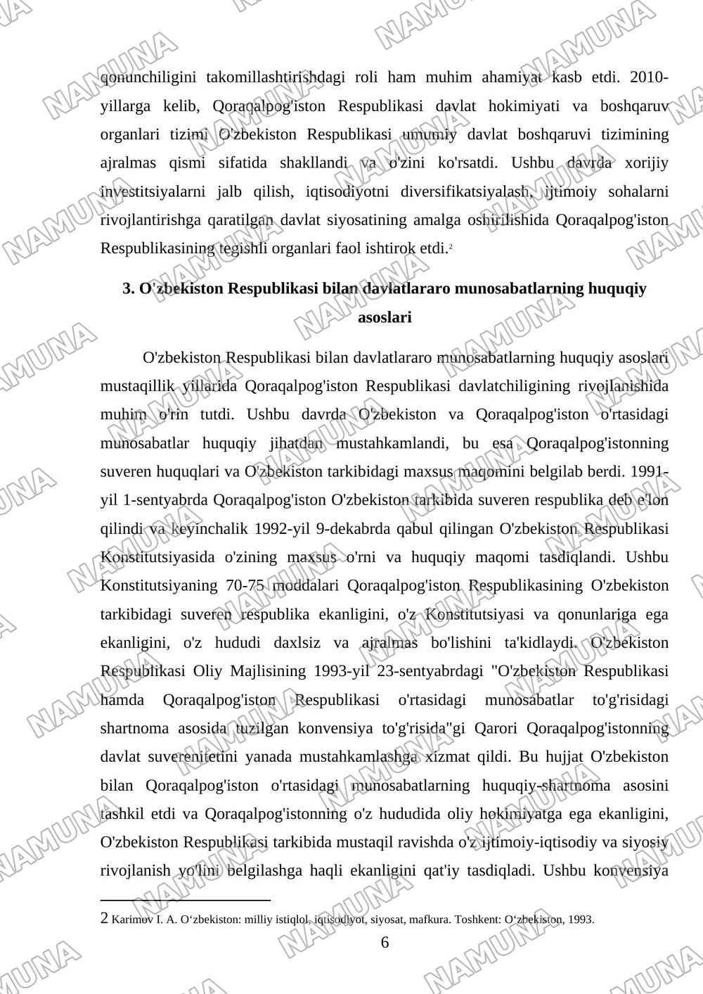 Mustaqillik yillarida Qoraqalpog'iston Respublikasi davlatchiligi taraqqiyoti — referat, 6-varaq