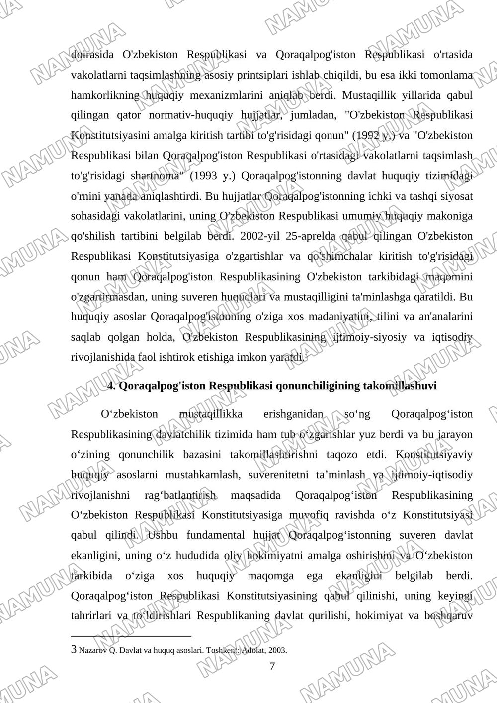 Mustaqillik yillarida Qoraqalpog'iston Respublikasi davlatchiligi taraqqiyoti — referat, 7-varaq