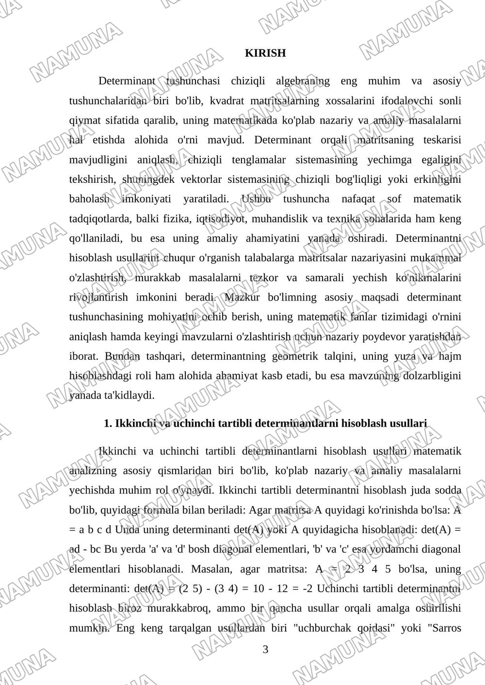 Determinantni xisoblash usullari — mustaqil ish, 3-varaq