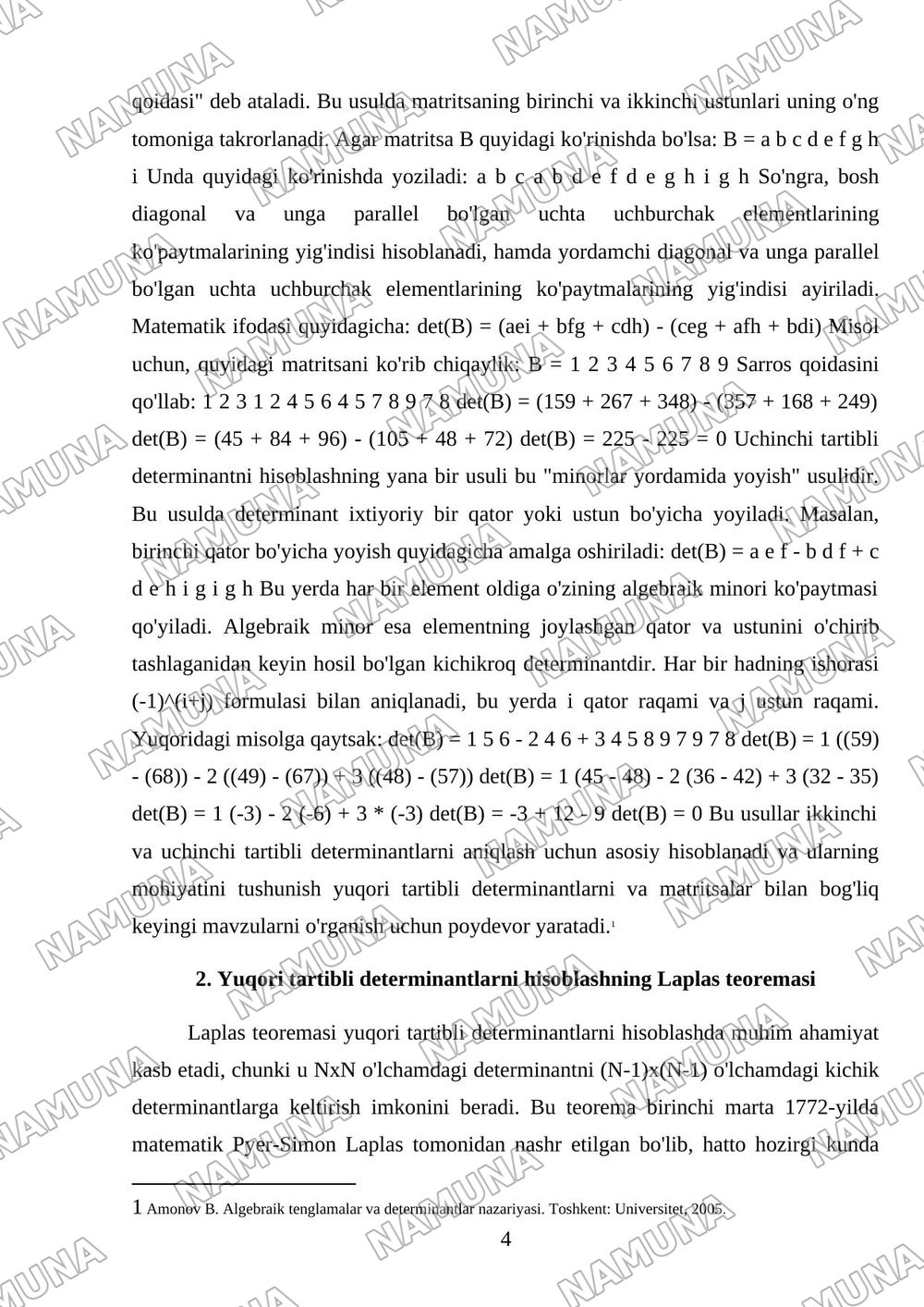 Determinantni xisoblash usullari — mustaqil ish, 4-varaq