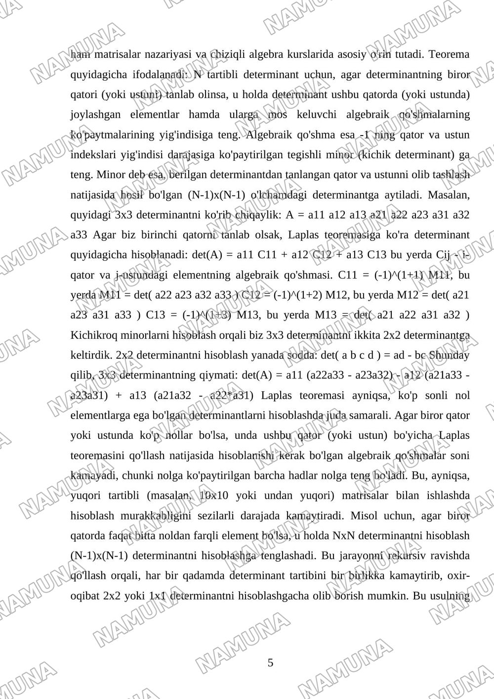 Determinantni xisoblash usullari — mustaqil ish, 5-varaq
