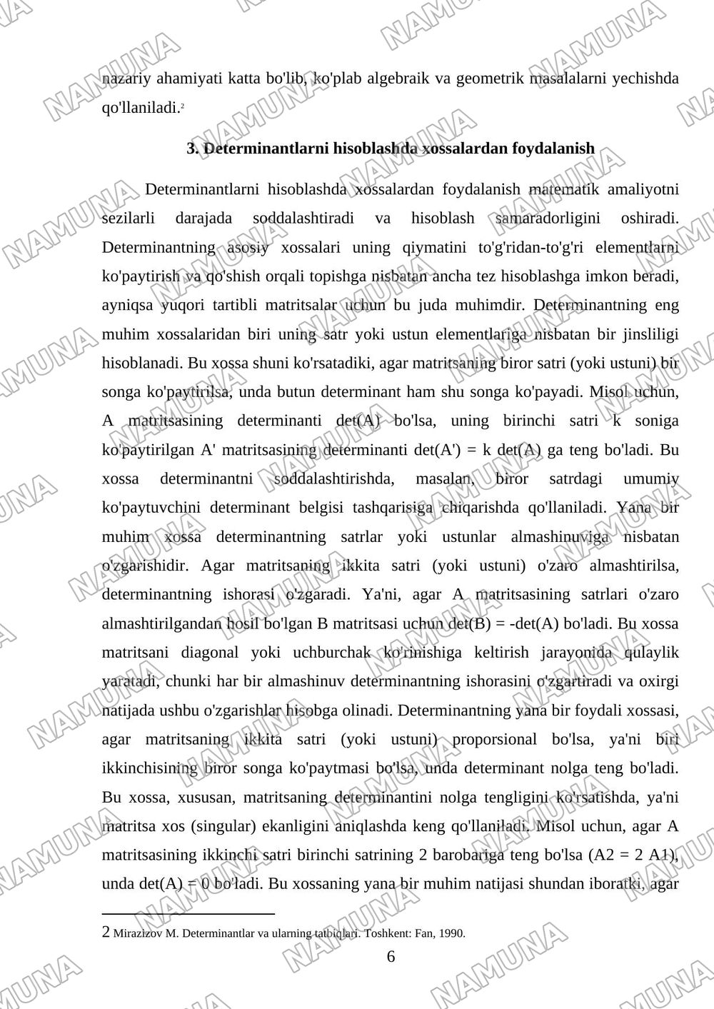 Determinantni xisoblash usullari — mustaqil ish, 6-varaq