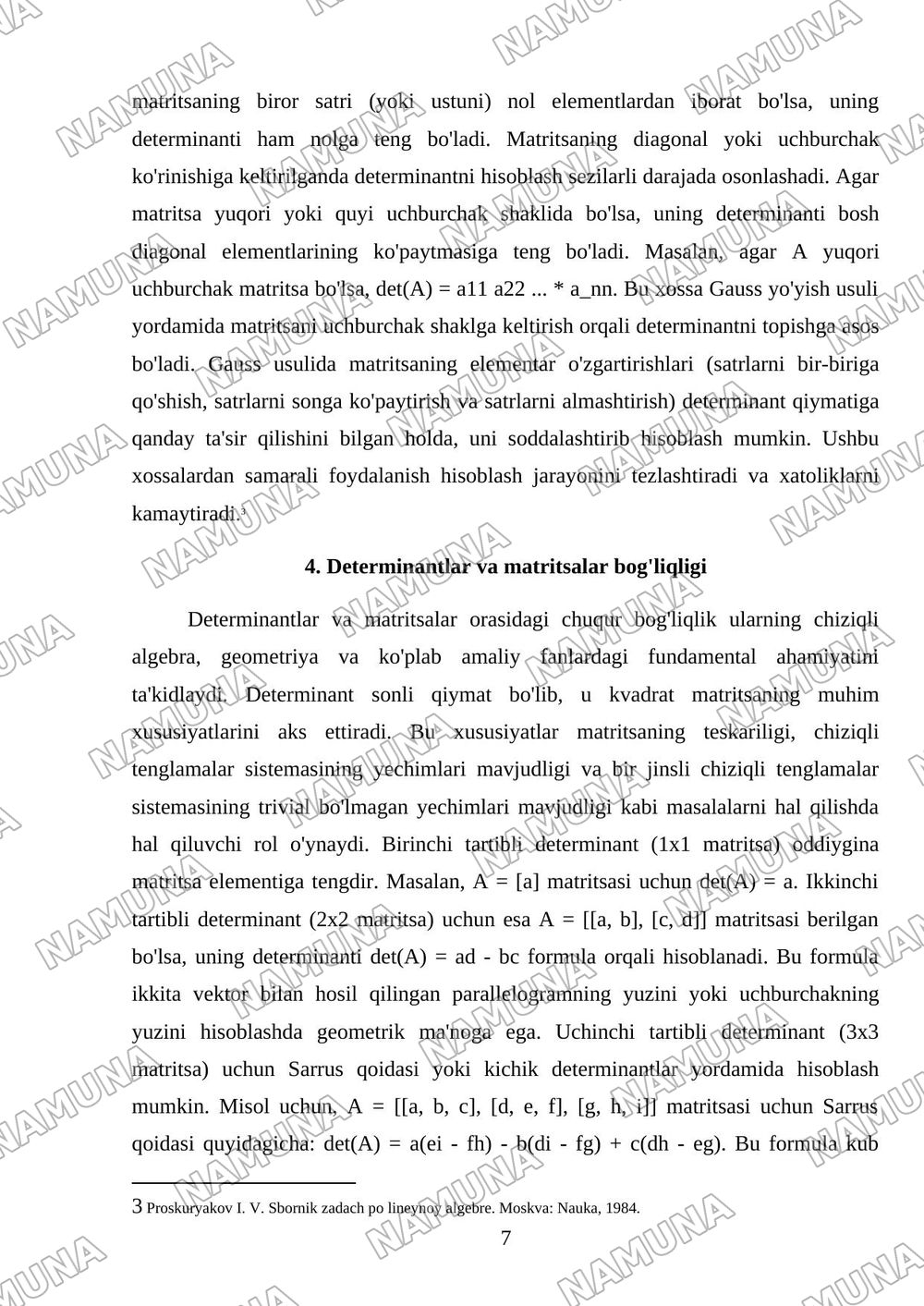 Determinantni xisoblash usullari — mustaqil ish, 7-varaq