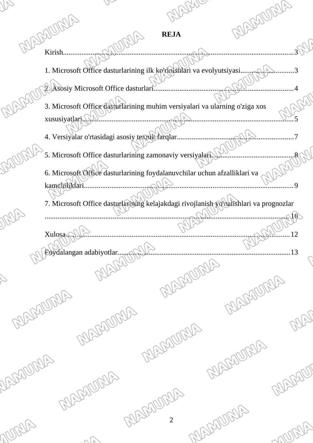Microsoft Office dasturi versiyalari va ularning farqlari. — mustaqil ish, 2-varaq