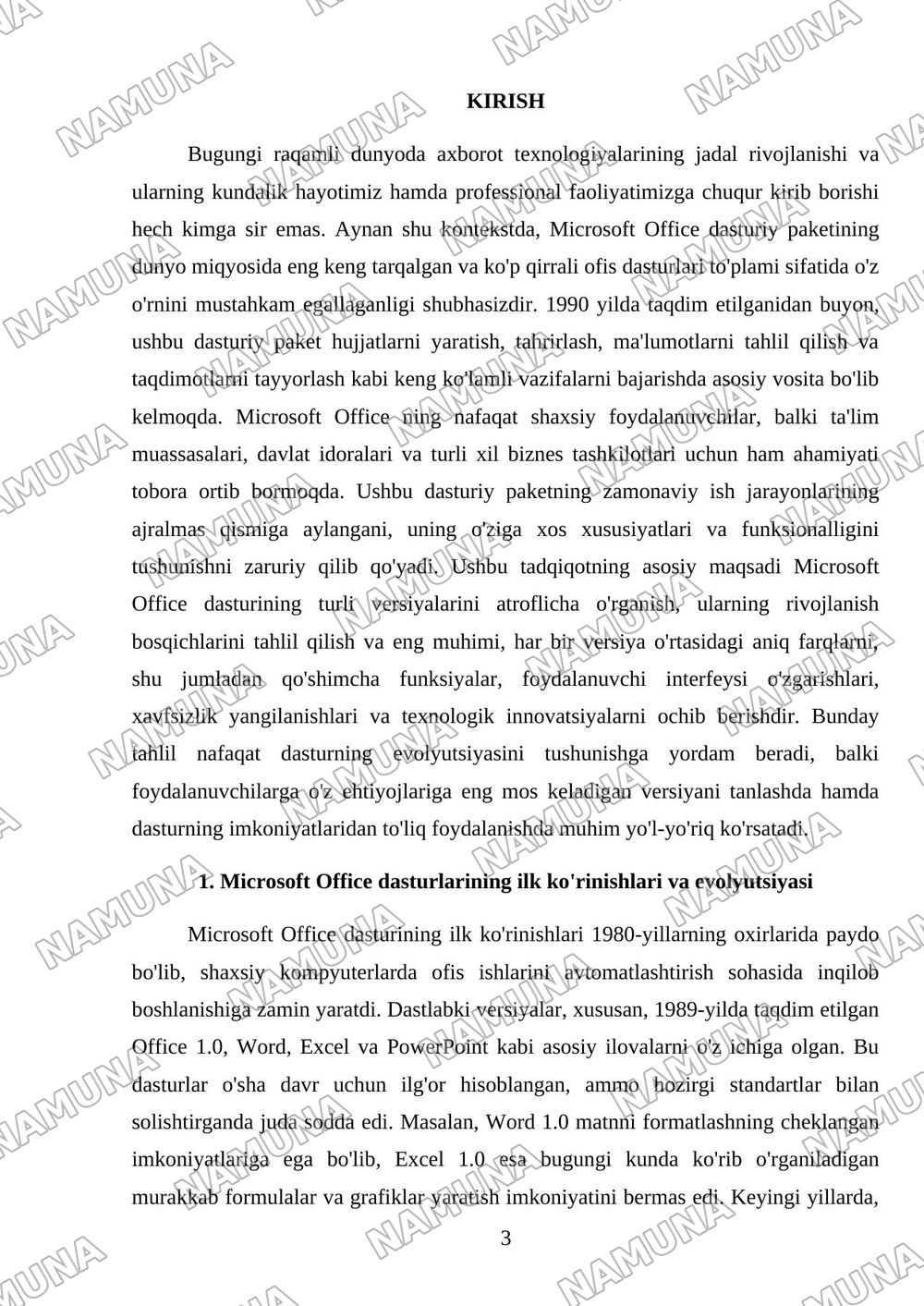Microsoft Office dasturi versiyalari va ularning farqlari. — mustaqil ish, 3-varaq
