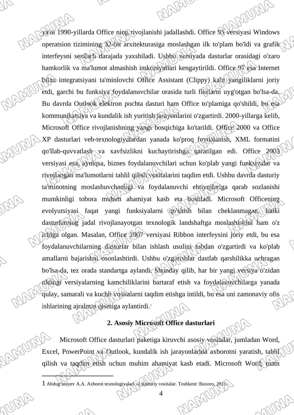 Microsoft Office dasturi versiyalari va ularning farqlari. — mustaqil ish, 4-varaq